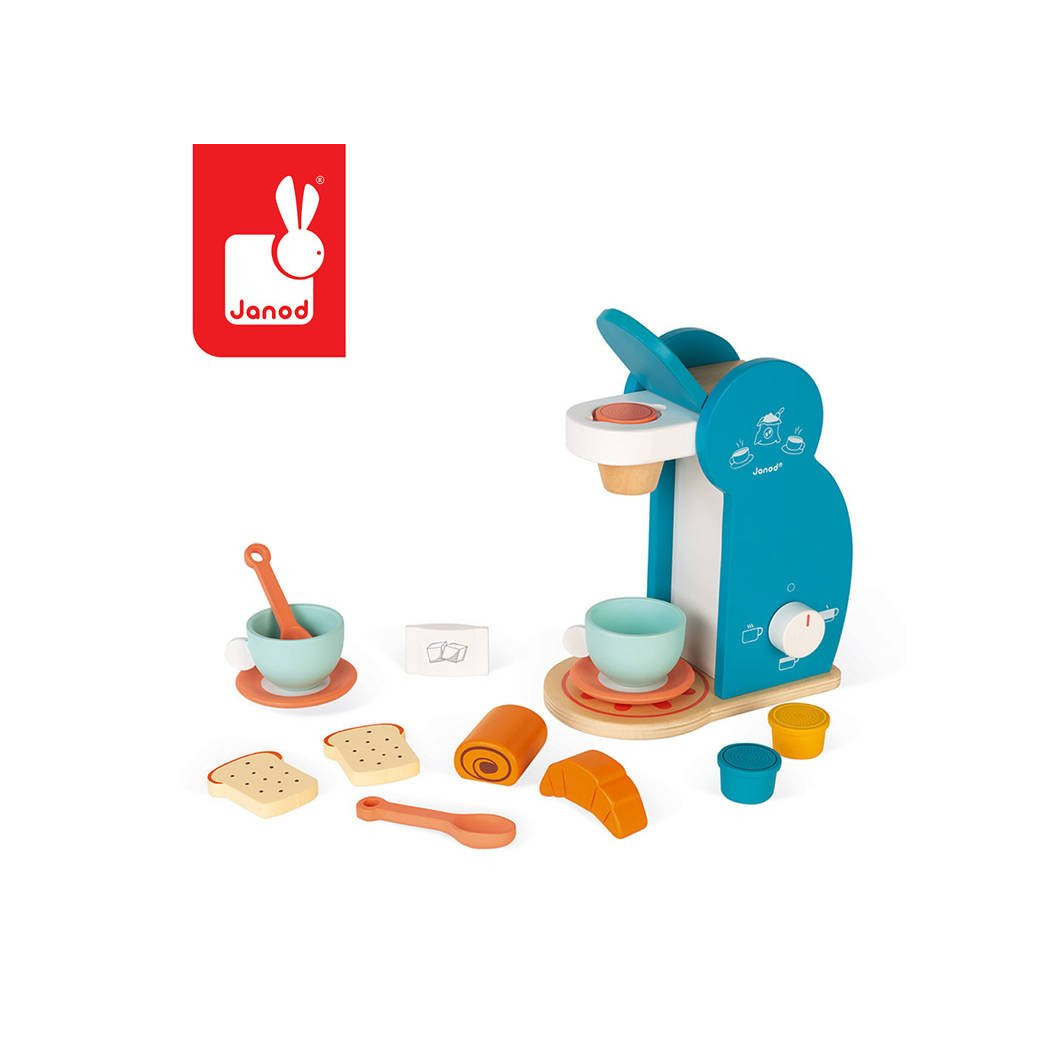 Drewniany Zestaw Śniadaniowy z Ekspresem Do Kawy -  14 Elementów - Janod