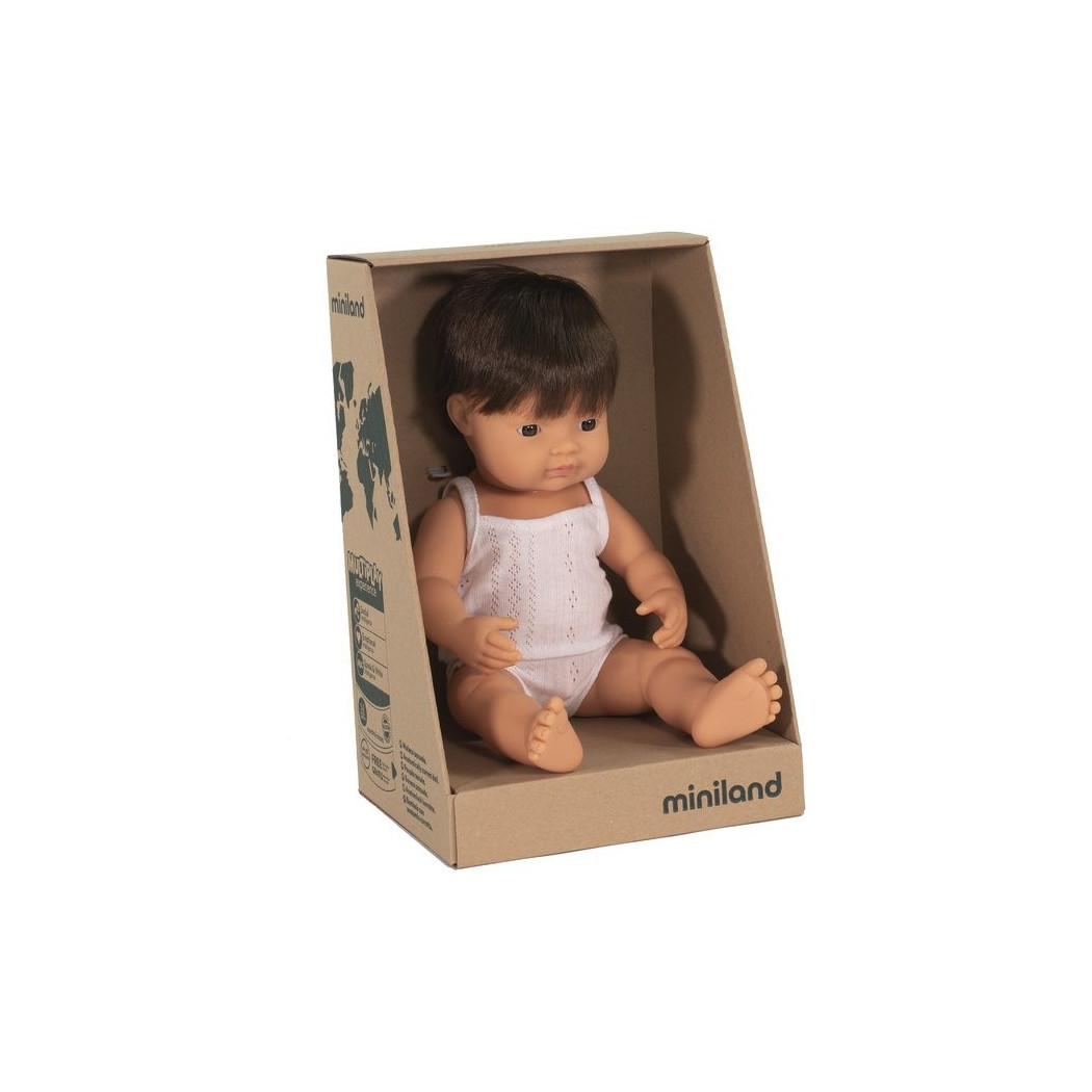 Europejczyk Brązowe Włosy 38 cm - Lalka Chłopiec Europejczyk -  Brązowe Włosy - Miniland Doll - Miniland