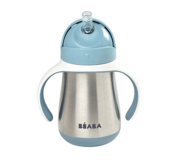 Windy Blue - Stalowy Kubek Niekapek - Butelka Ze Słomką - 250 ml - Beaba