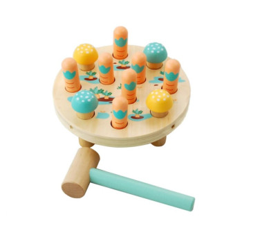Drewniana Przebijanka Marchewkowe Pole - z Młotkiem - Drewniane Marchewki i Grzybki - Wbijanka - Adam Toys