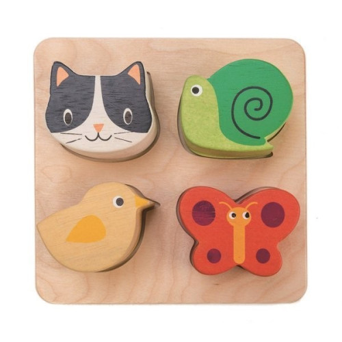 Zwierzęta Kształty i Faktury - Drewniana Zabawka Sensoryczna - Tender Leaf Toys