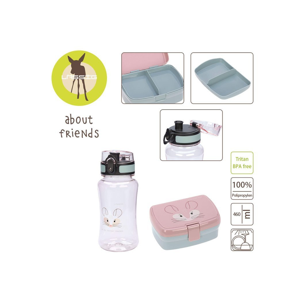 Szynszyla - Zestaw na lunch Lunchbox + Tritanowa butelka - bidon 460 ml About Friends Szynszyla - Lassig