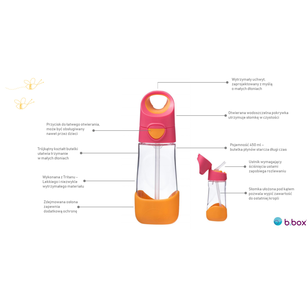 Blue Slate - Tritanowy Bidon Do Picia 450 ml - Butelka ze słomką  - B.BOX