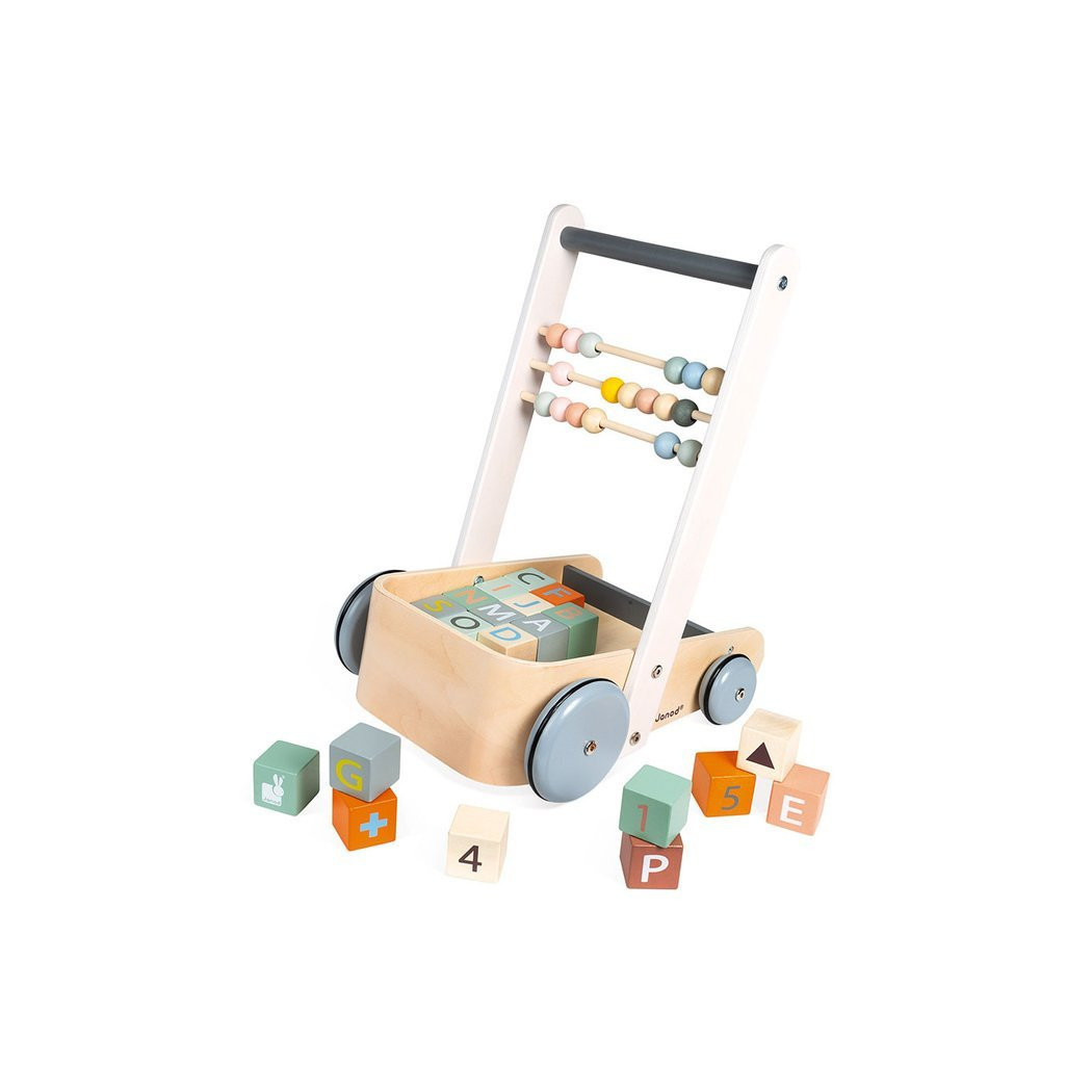 Wózek Pchacz Drewniany z 20 Klockami - Sweet Cocoon - Janod
