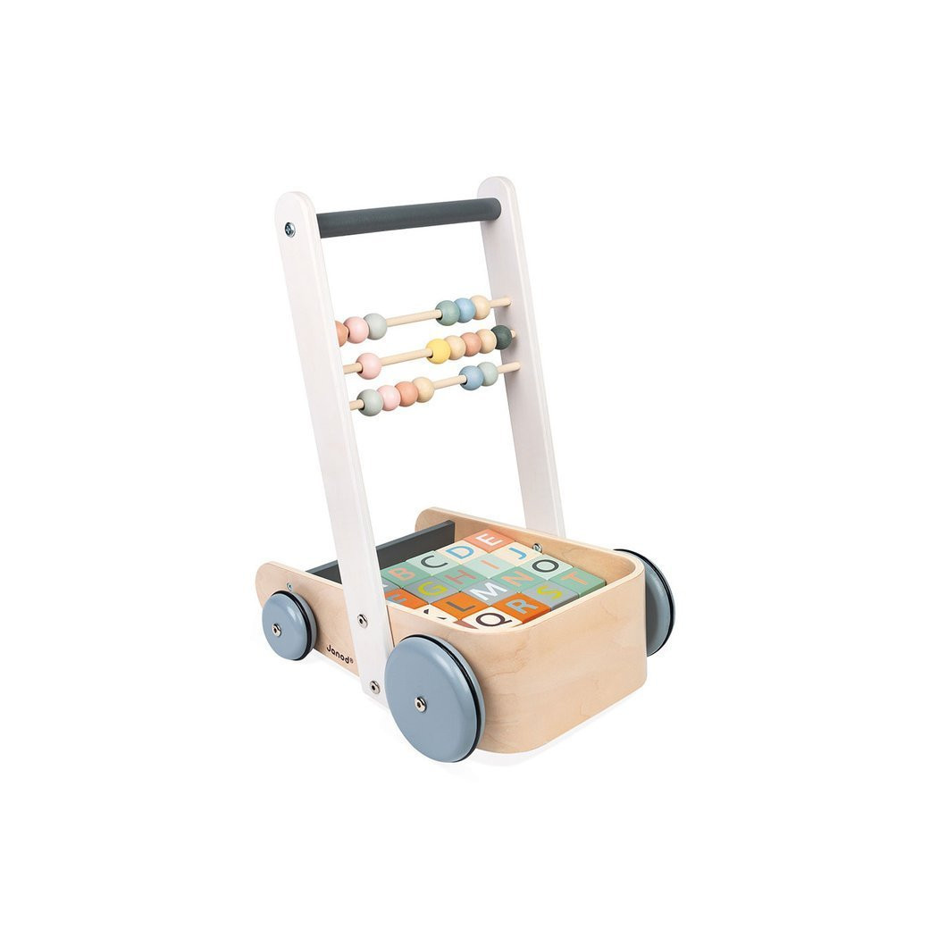 Wózek Pchacz Drewniany z 20 Klockami - Sweet Cocoon - Janod