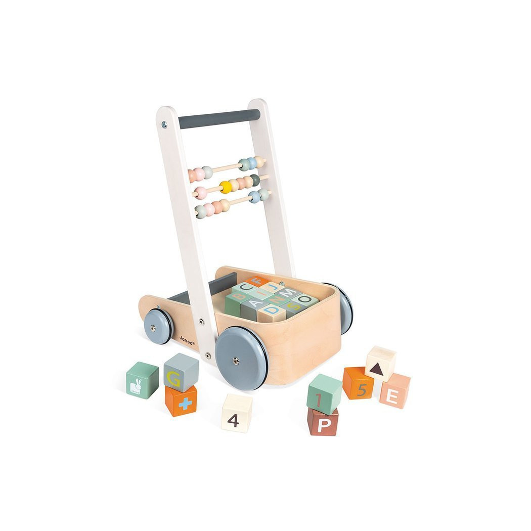 Wózek Pchacz Drewniany z 20 Klockami - Sweet Cocoon - Janod