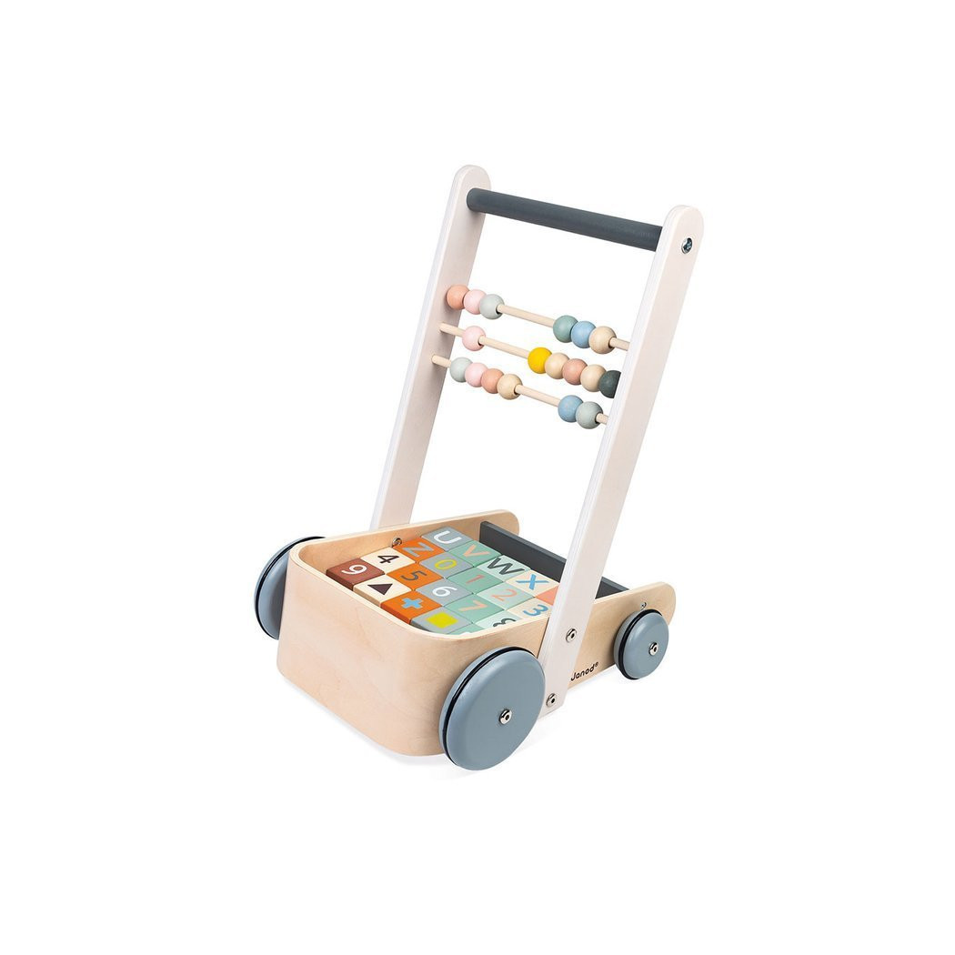 Wózek Pchacz Drewniany z 20 Klockami - Sweet Cocoon - Janod