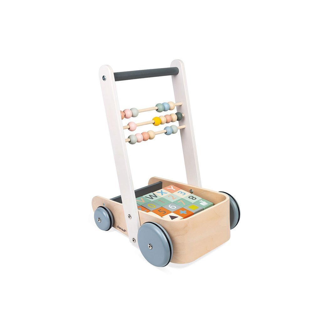 Wózek Pchacz Drewniany z 20 Klockami - Sweet Cocoon - Janod