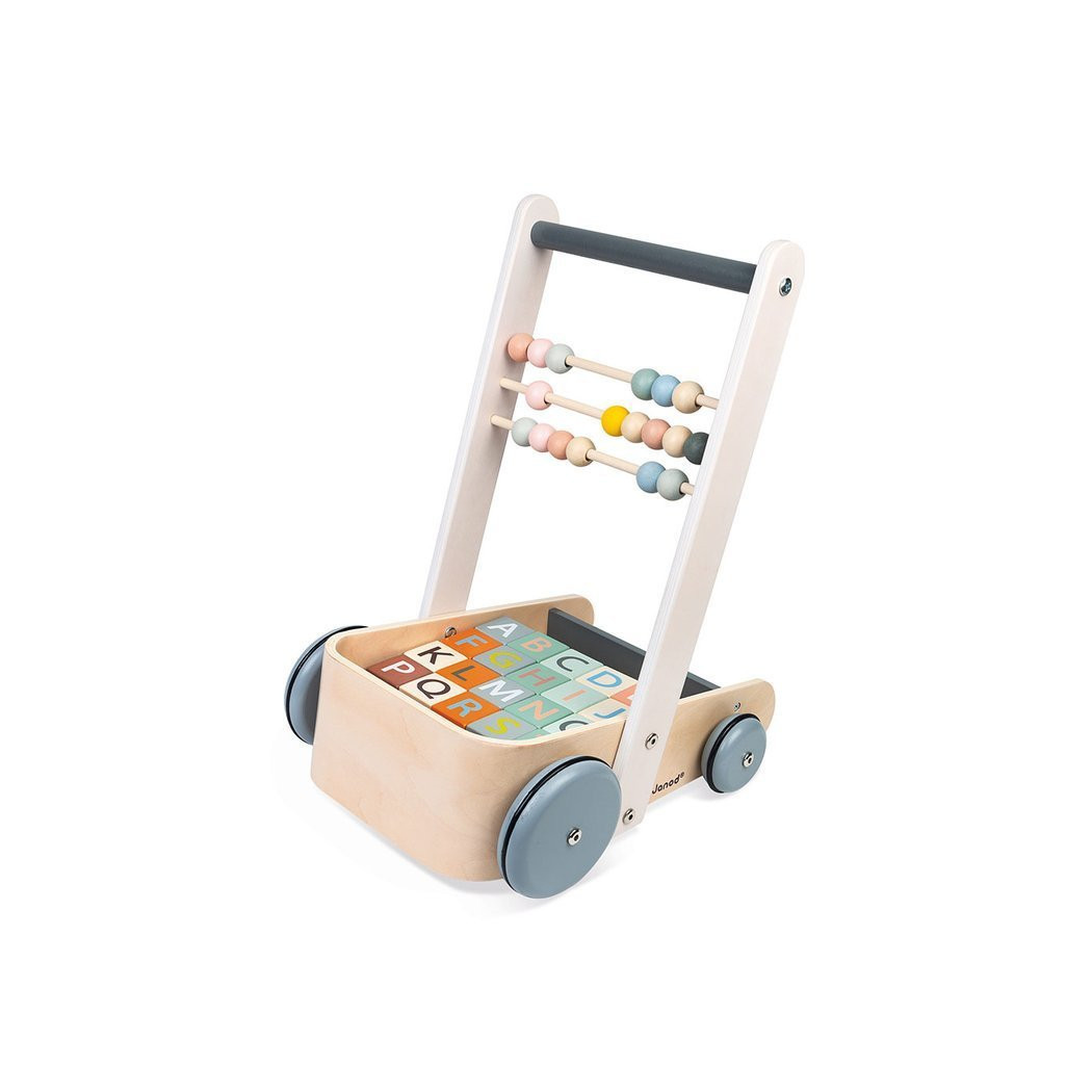 Wózek Pchacz Drewniany z 20 Klockami - Sweet Cocoon - Janod