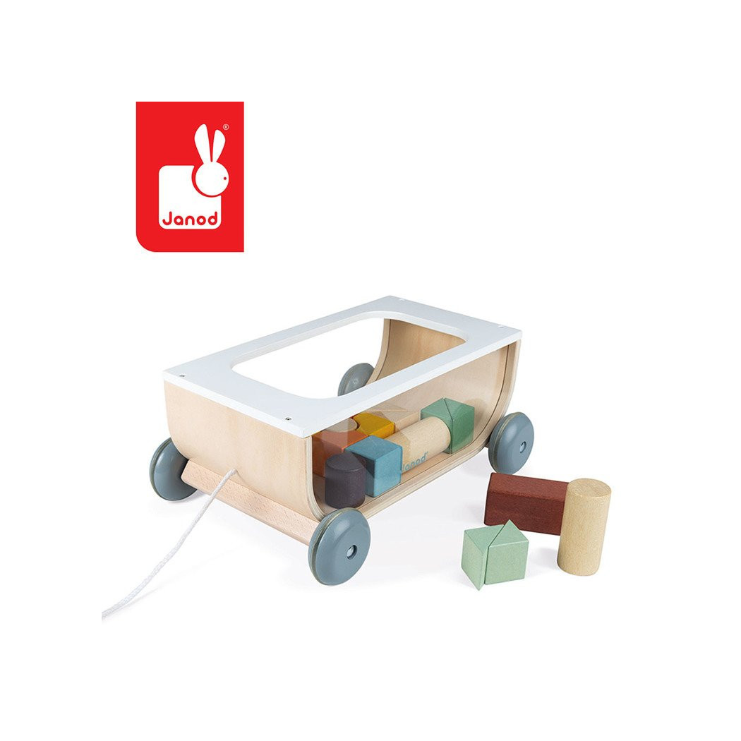 Wózek Do Ciągnięcia Drewniany z 17 Klockami - Sweet Cocoon - Janod