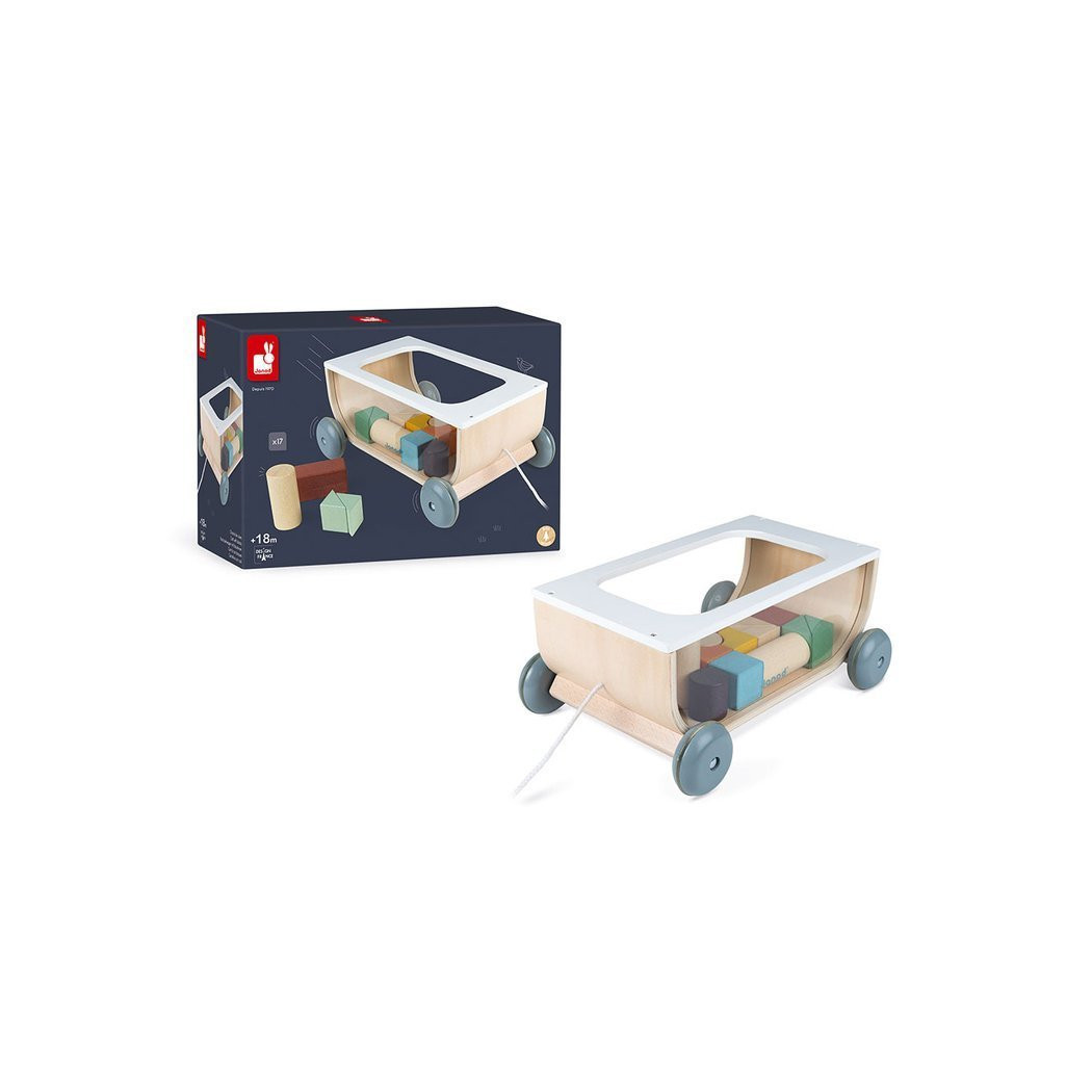 Wózek Do Ciągnięcia Drewniany z 17 Klockami - Sweet Cocoon - Janod