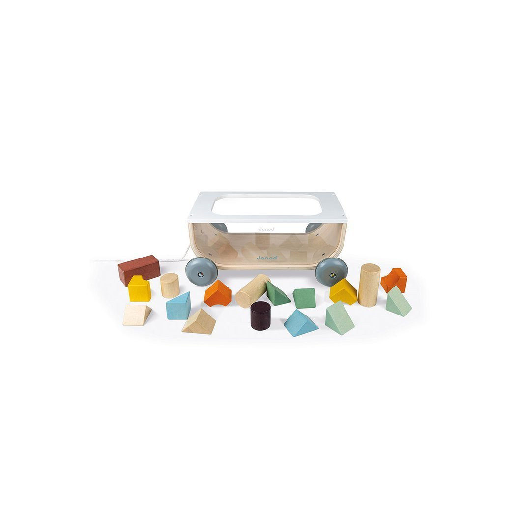 Wózek Do Ciągnięcia Drewniany z 17 Klockami - Sweet Cocoon - Janod