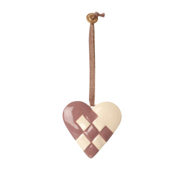 Serduszko w Różową Kratkę - Dekoracja Bożonarodzeniowa - Metal Ornament Braided Heart Dusty Grape - Akcesoria dla Lalek - Maileg