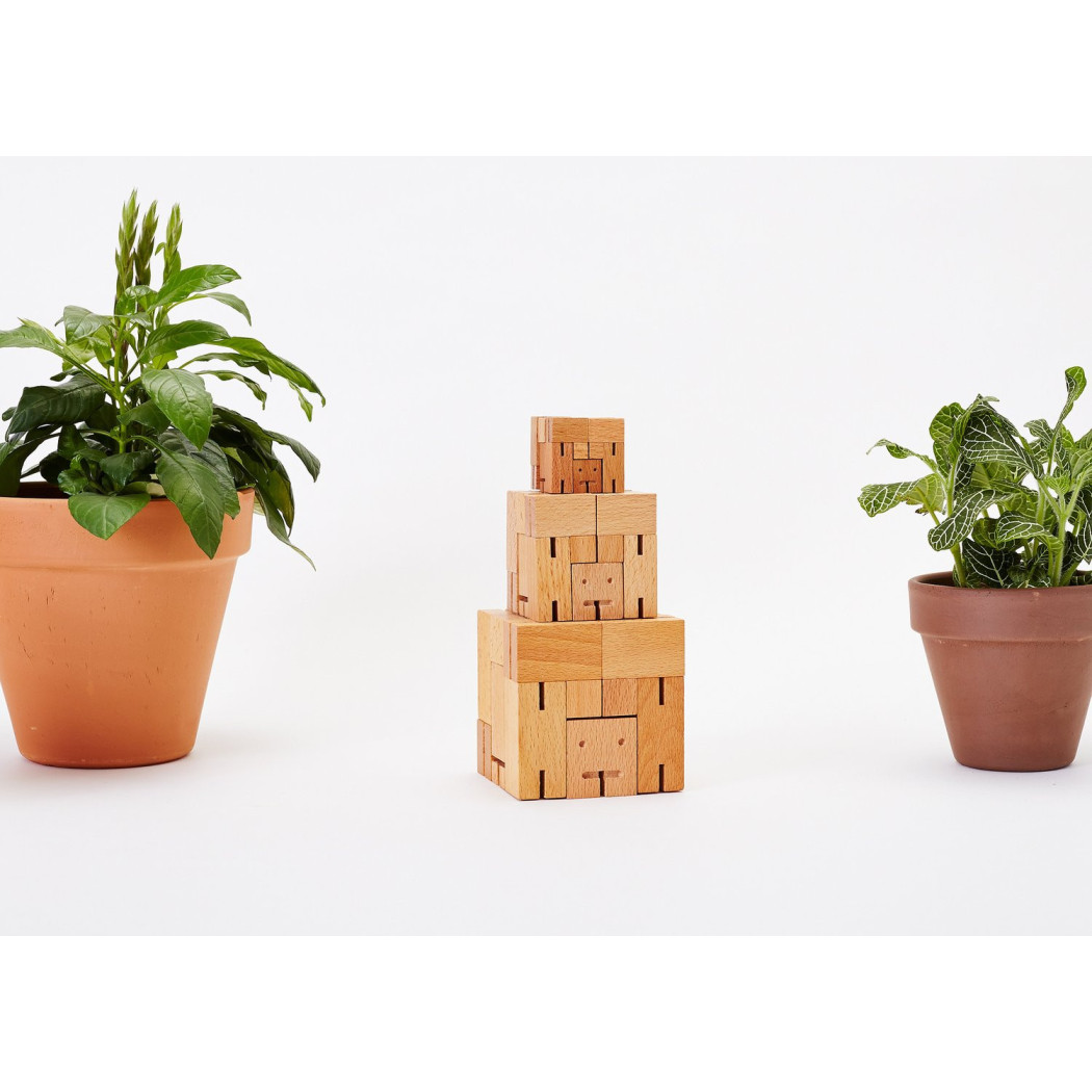 Small Natural - Drewniane Klocki Roboty - CUBEBOT