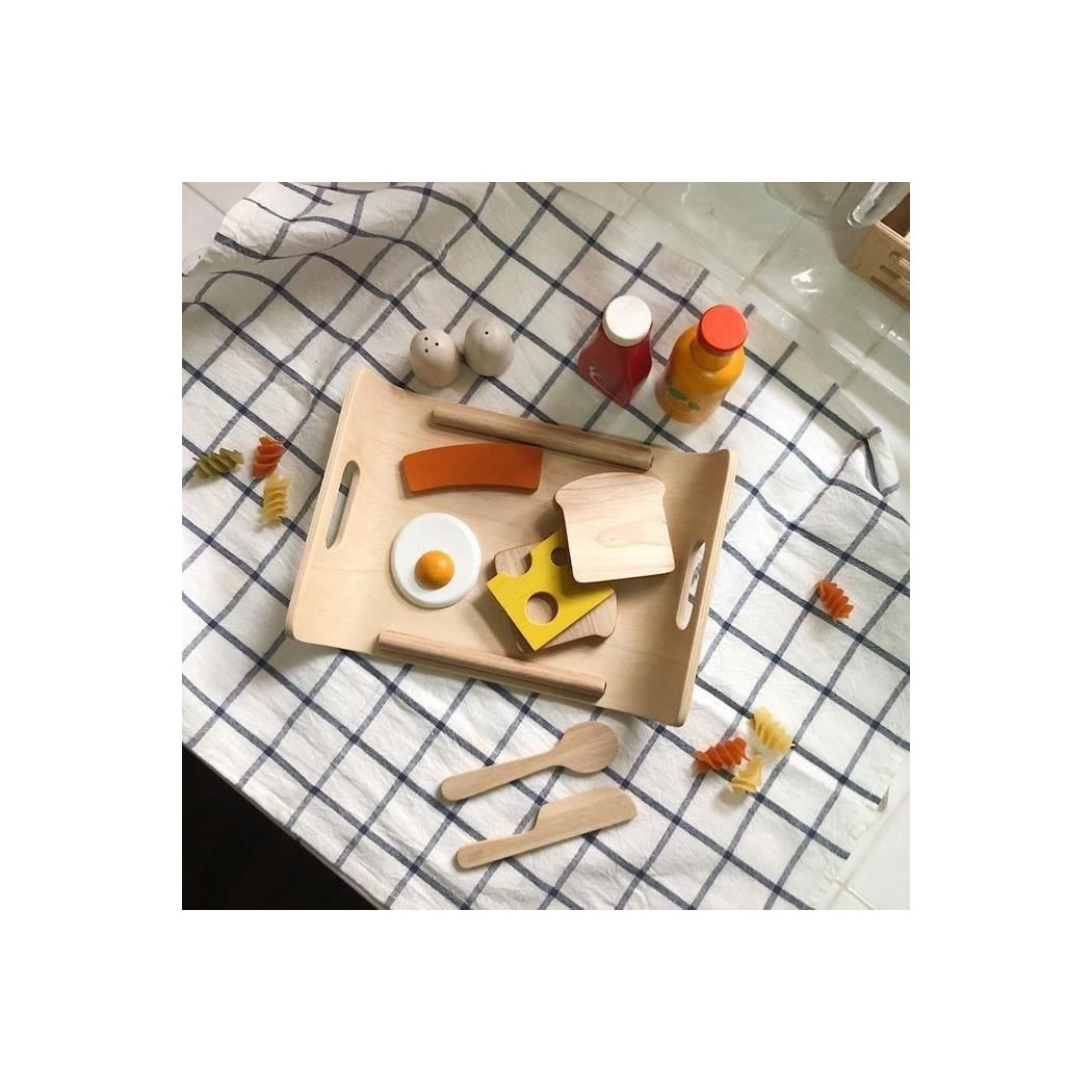 Śniadanie na tacy - drewniany zestaw do zabawy - Plan Toys - Montessori