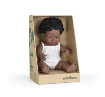 WYPRZEDAŻ Afrykańczyk Down Syndrom 38 cm - Lalka Chłopiec Afrykańczyk - Miniland Doll - Miniland