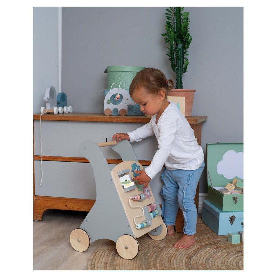 WYPRZEDAŻ Srebrny Drewniany Pchacz Chodzik - JaBaDaBaDo