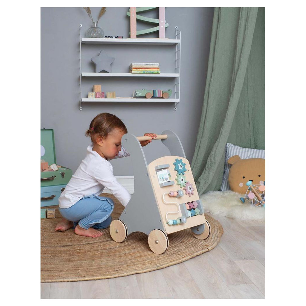 WYPRZEDAŻ Srebrny Drewniany Pchacz Chodzik - JaBaDaBaDo