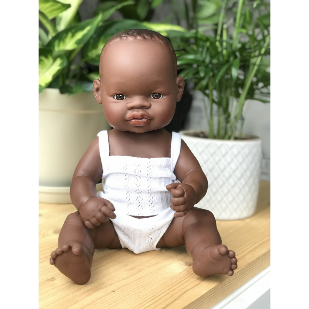 Afrykańczyk 32 - Lalka Chłopiec Afrykańczyk 32 cm + Ubranko Miniland Baby - Miniland Doll - Miniland
