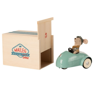 Myszka w Niebieskim Samochodziku - Mouse Car With Garage Blue - Little Brother - Maileg
