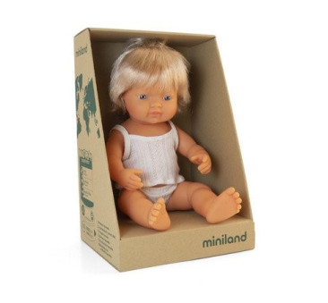 OUTLET 1 Europejka Blond Włosy 38 cm - Lalka Dziewczynka Blond Włosy - Miniland Doll - Miniland
