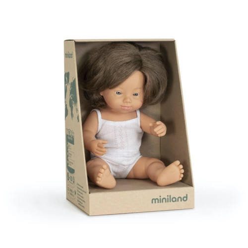 OUTLET 1 Europejka Down Syndrom 38 cm - Lalka Dziewczynka Europejka - Miniland Doll - Miniland