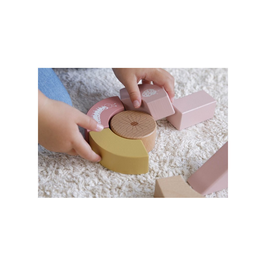 Róż Flowers - Wózek z Klockami - Drewniany Pchacz - Little Dutch