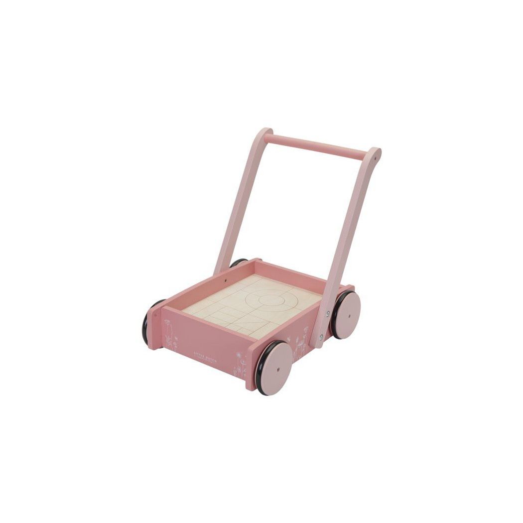 Róż Flowers - Wózek z Klockami - Drewniany Pchacz - Little Dutch