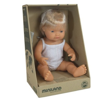 OUTLET Europejczyk Blond Włosy 38 cm - Lalka Chłopiec Europejczyk Blond Włosy- Miniland Doll - Miniland