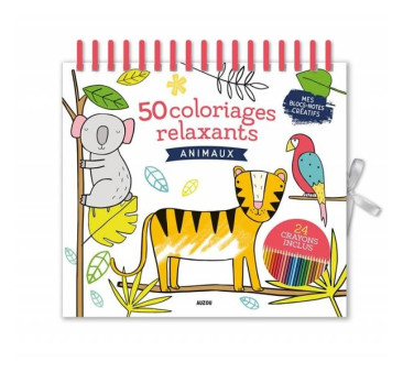 WYPRZEDAŻ Zwierzęta - Zestaw 50 Kolorowanek Wraz z Kredkami - Auzou