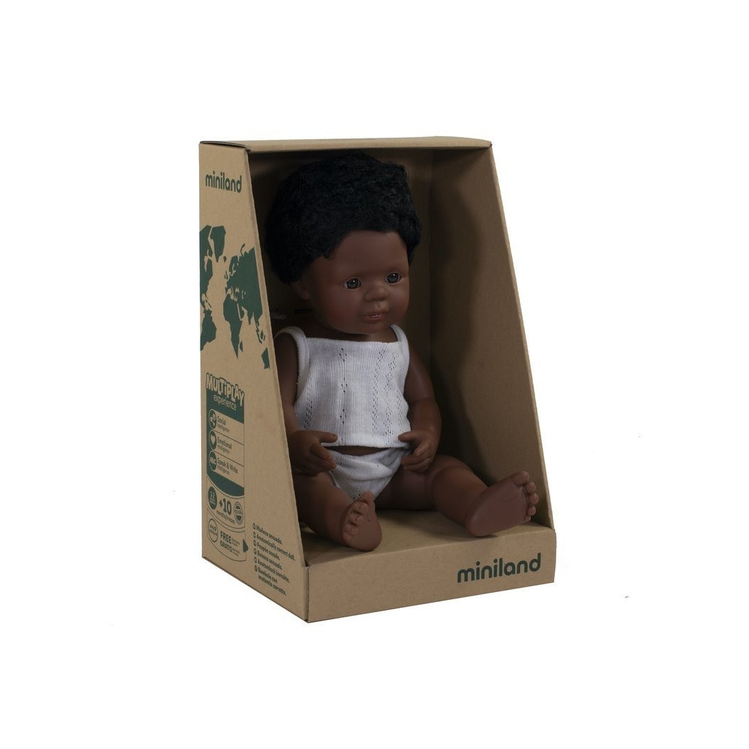 Afroamerykańczyk 38 cm - Lalka Chłopiec Afroamerykańczyk - Miniland Doll - Miniland