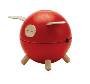 Czerwona - Drewniana Skarbonka Świnka - Barwy Sadu - Plan Toys - Montessori