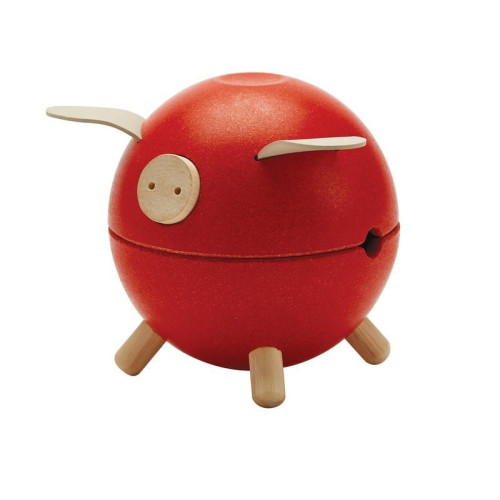 Czerwona - Drewniana Skarbonka Świnka - Barwy Sadu - Plan Toys - Montessori