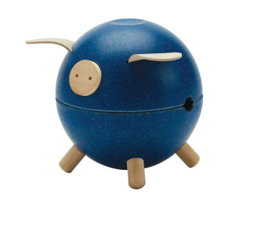 Niebieska - Drewniana Skarbonka Świnka - Barwy Sadu - Plan Toys - Montessori