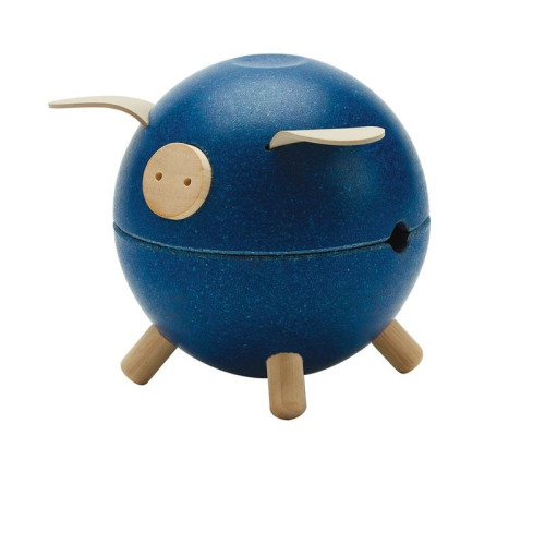 Niebieska - Drewniana Skarbonka Świnka - Barwy Sadu - Plan Toys - Montessori