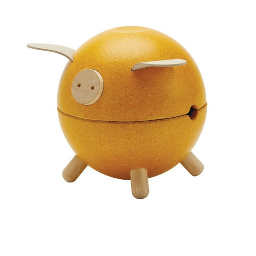 Żółta - Drewniana Skarbonka Świnka - Barwy Sadu - Plan Toys - Montessori