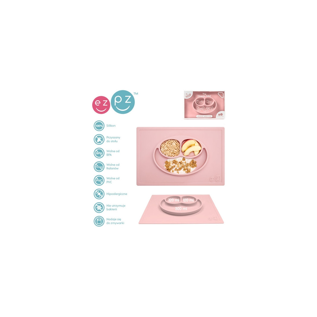 Happy Mat - Pastel Róż - Silikonowy Talerzyk z podkładką 2w1 - EZPZ