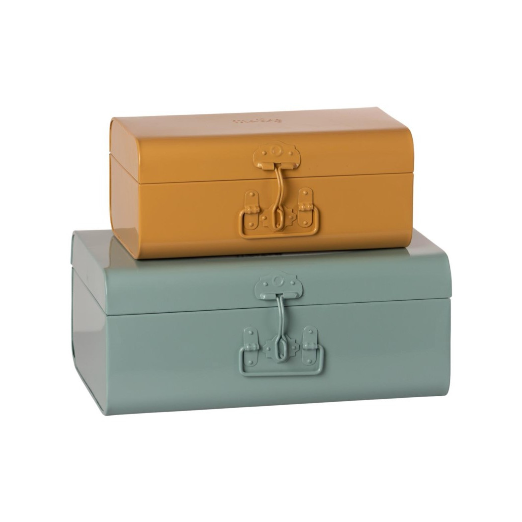 Zestaw Dwóch Metalowych Walizek - Blue /Ocher - Storage Suitcase Set - Maileg