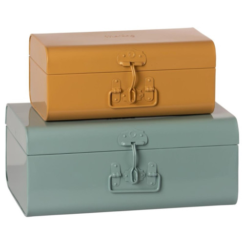 Zestaw Dwóch Metalowych Walizek - Blue /Ocher - Storage Suitcase Set - Maileg
