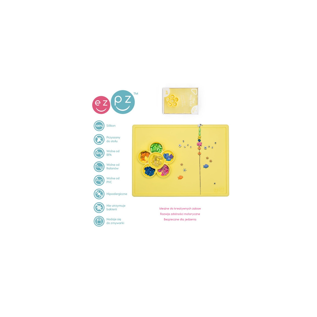 WYPRZEDAŻ Silikonowa mata do zabawy z pojemniczkami 2w1 Flower Play Mat - żółta - EZPZ