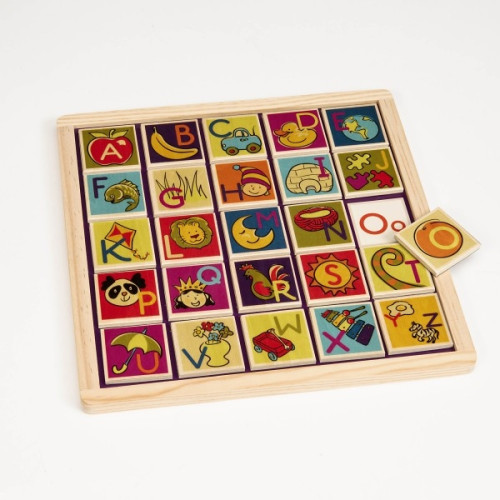 Magnetyczne drewniane puzzle/płytki z literami + tablica - BTOYS