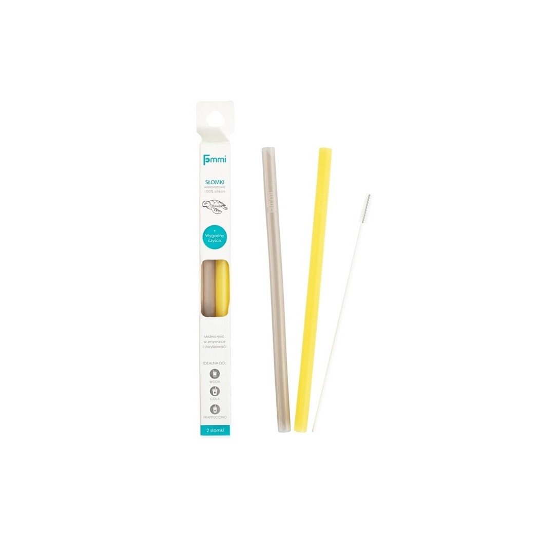 Grey & Yellow - Silikonowa Słomka Dwupak - 2-pack - Fommi