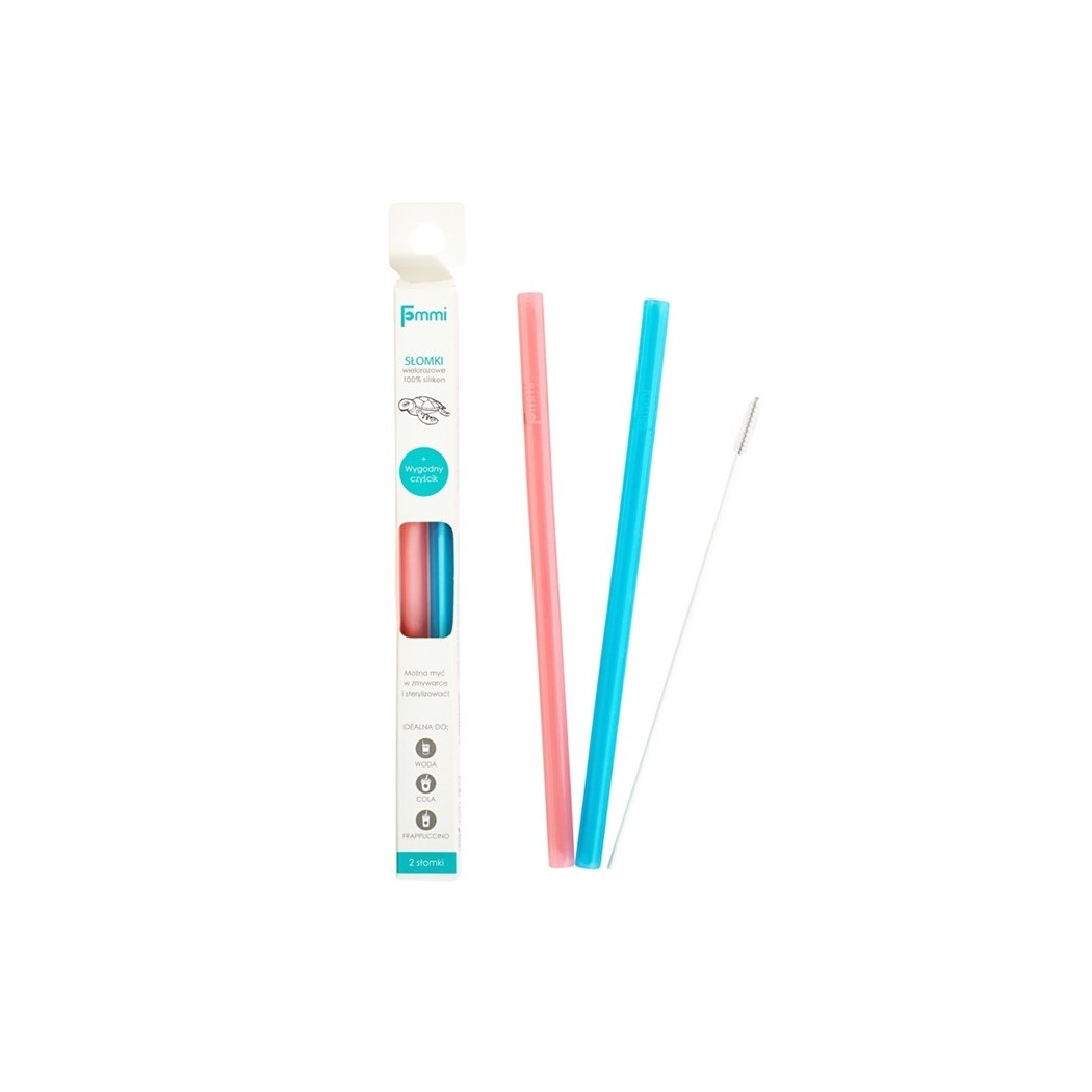 Pink & Blue - Silikonowa Słomka Dwupak - 2-pack - Fommi