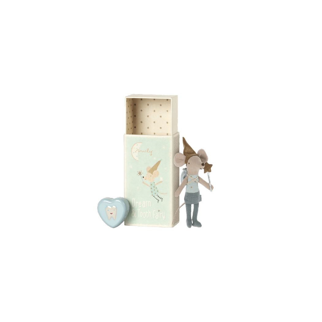 Myszka Zębuszka - Tooth Fairy Mouse In Matchbox - Big Brother - Blue - Maileg