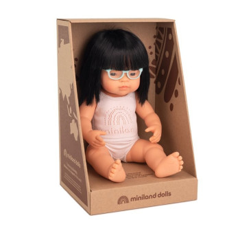 Azjatka z Okularami 38 cm - Lalka Dziewczynka Azjatka - Miniland Doll - Miniland