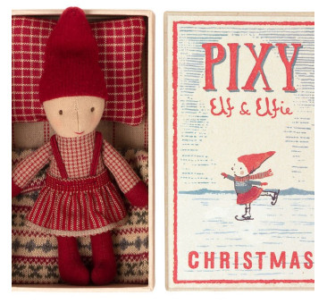 Krasnoludek Dziewczynka w Pudełeczku - Dekoracja Bożonarodzeniowa - Pixy Elfie In Box - Akcesoria dla Lalek - Maileg
