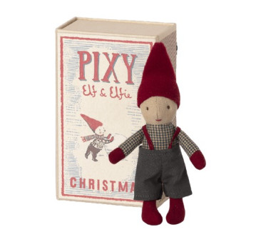 Krasnoludek Chłopiec w Pudełeczku - Dekoracja Bożonarodzeniowa - Pixy Elfie In Box - Akcesoria dla Lalek - Maileg