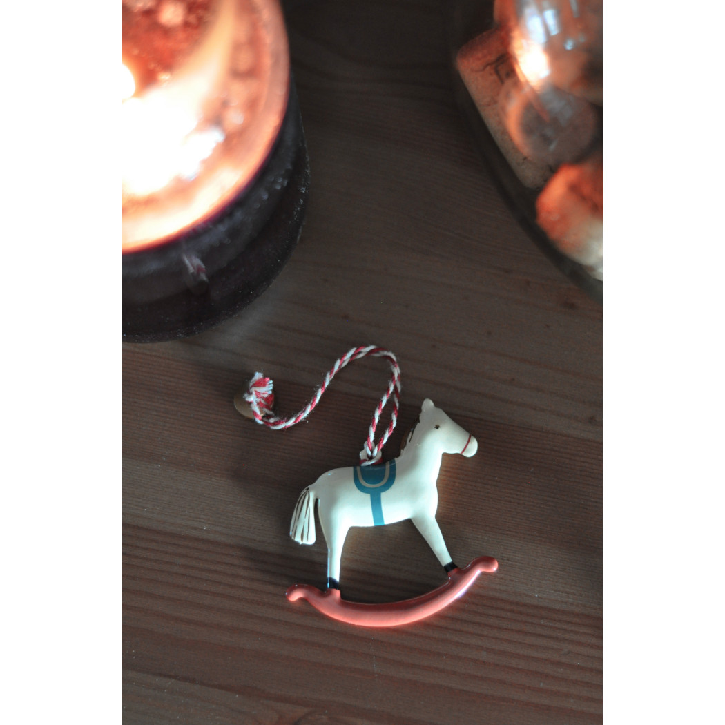 Czerwona Płoza - Koń Na Biegunach - Dekoracja Bożonarodzeniowa - Metal Ornament Rocking Horse - Maileg