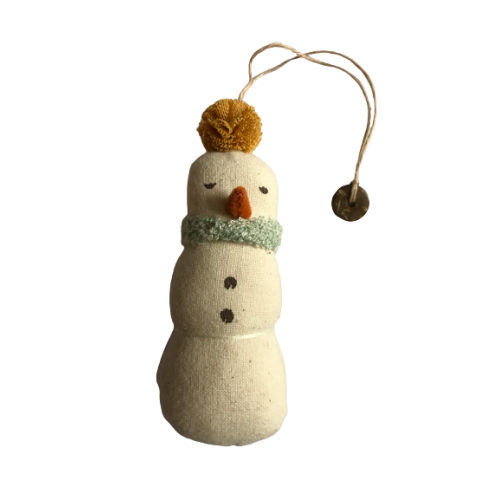 WYPRZEDAŻ Musztardowy Pompon - Bałwanek - Bawełniana Dekoracja Bożonarodzeniowa - Snowman Ornament - Maileg Christmas