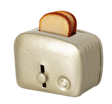 Srebrny Toster - Miniature Toaster & Bread - Akcesoria dla Lalek - Maileg
